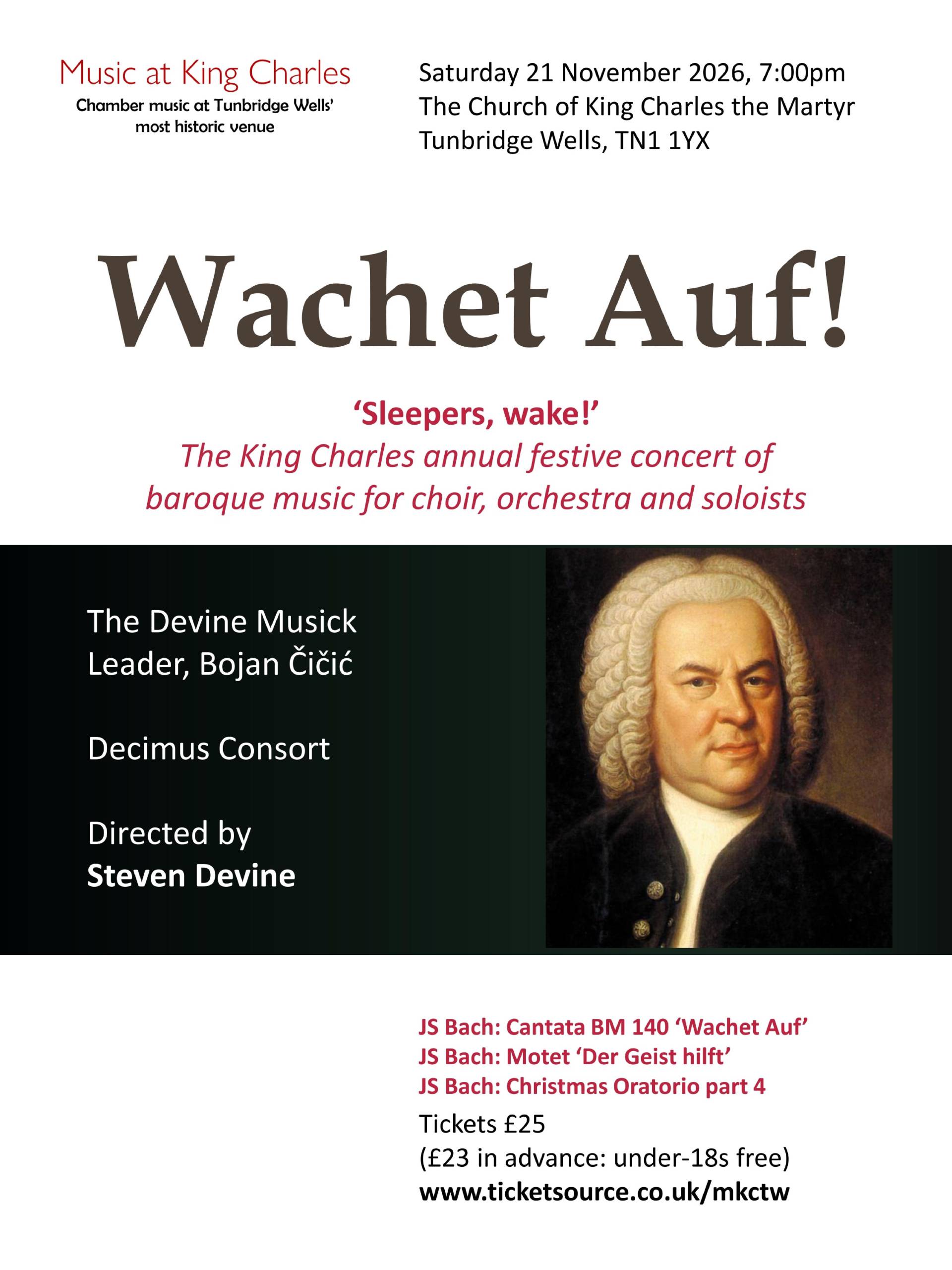 Wachet Auf Bach Concert poster - 21 November 2026